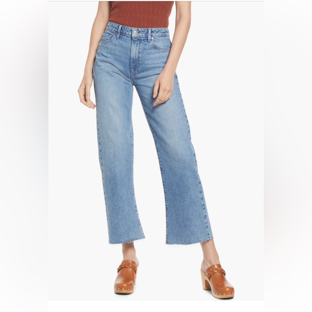 PAIGE Light Blue Cropped Wide-Leg Jeans